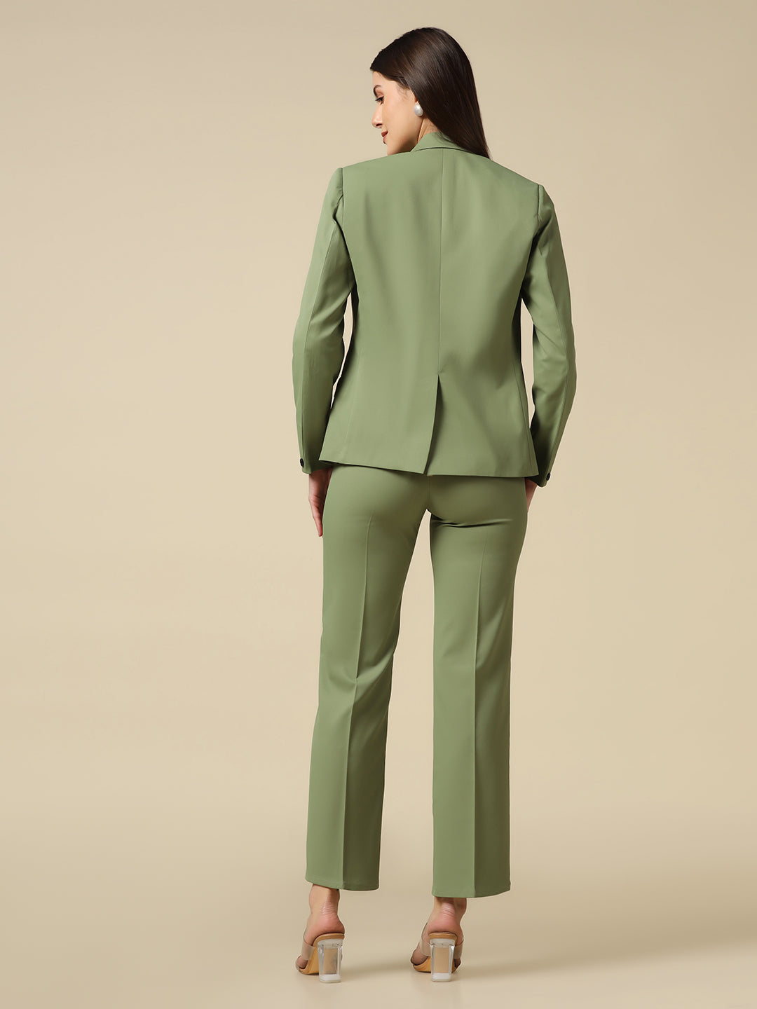 Women Green Blazer And Trousers Suit Set - Tahvo India