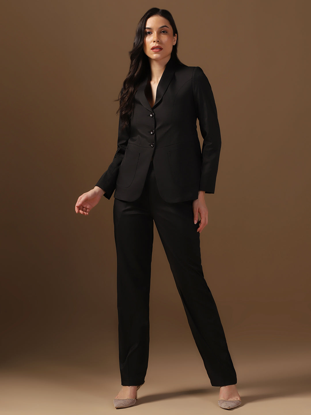 Women Black Blazer And Trousers Suit Set - Tahvo India