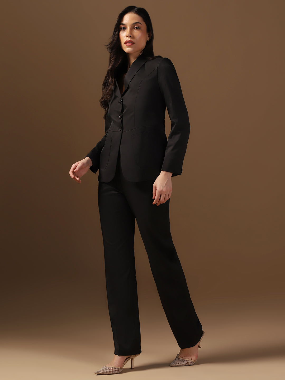Women Black Blazer And Trousers Suit Set - Tahvo India