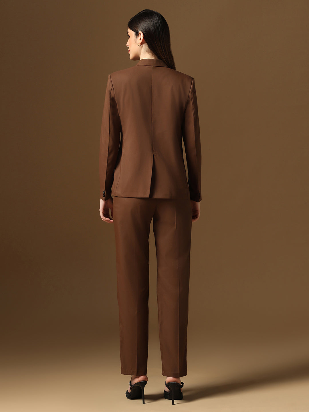 Women Brown Blazer And Trousers Suit Set - Tahvo India