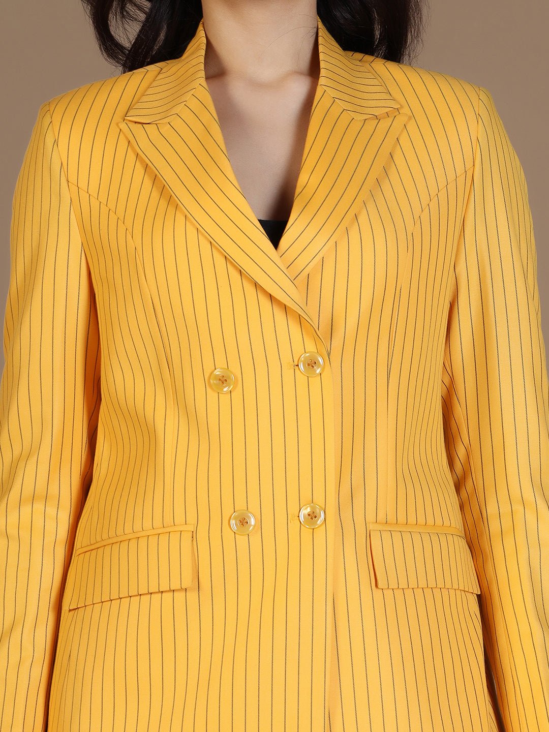 Women Yellow Blazer And Trousers Suit Set - Tahvo India