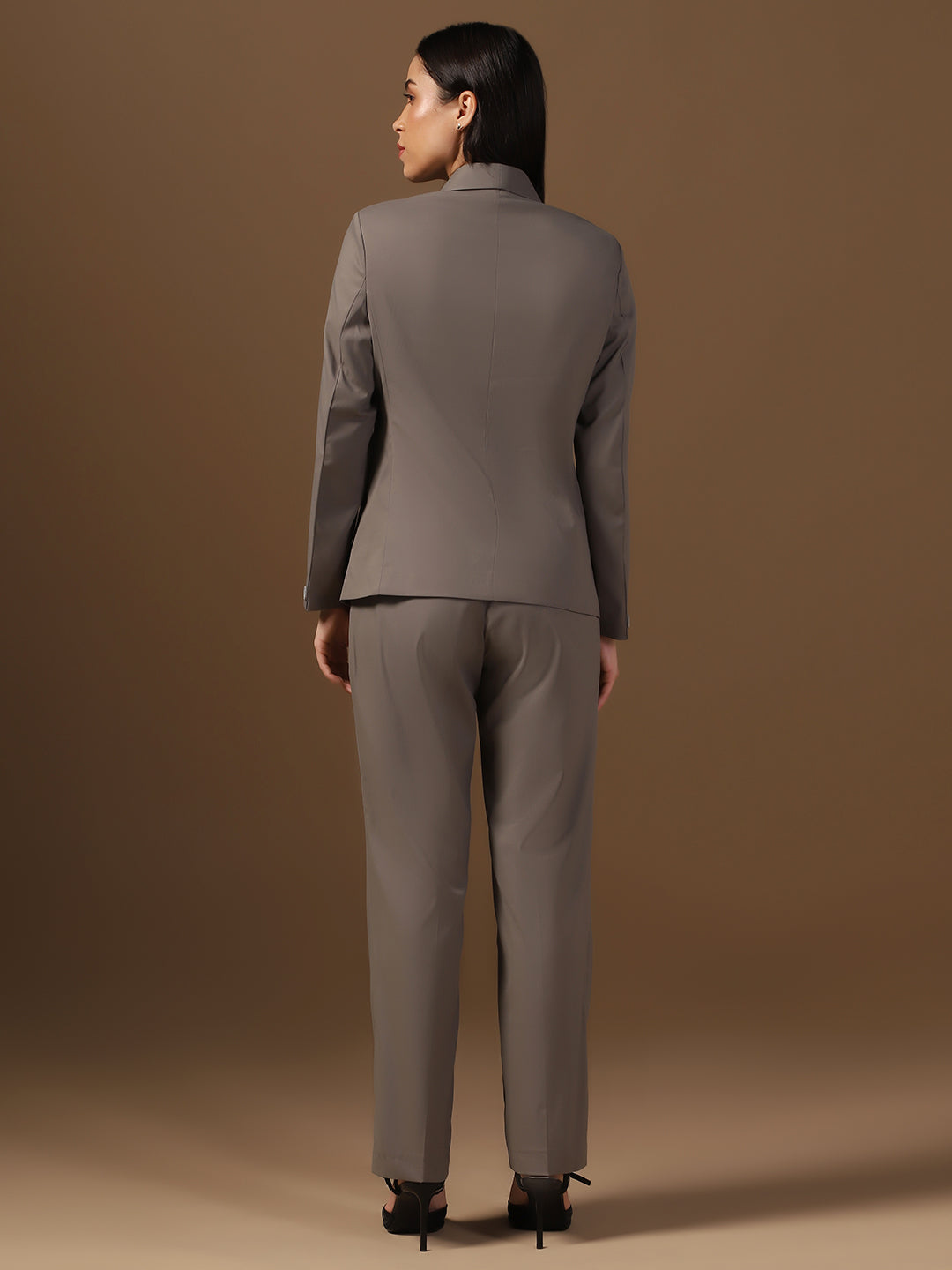 Women Dark Grey Blazer And Trousers Suit Set - Tahvo India