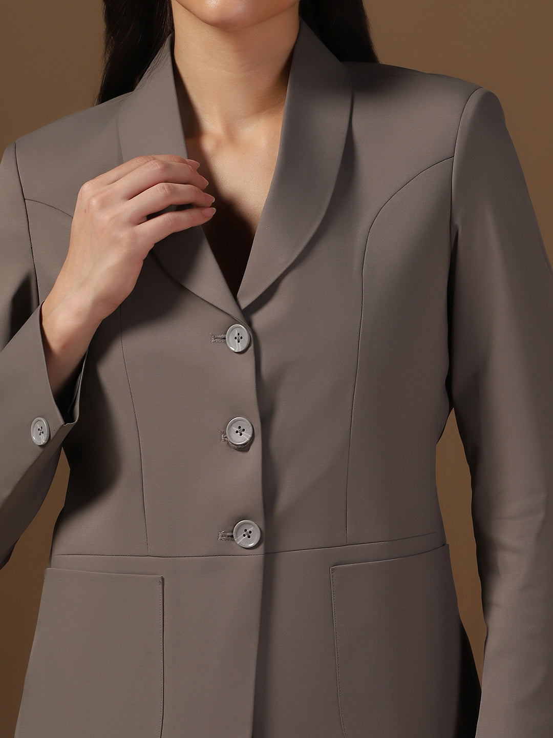 Women Dark Grey Blazer And Trousers Suit Set - Tahvo India