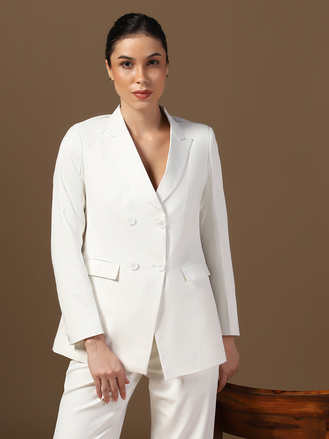 Women Off White Blazer And Trousers Suit Set - Tahvo India