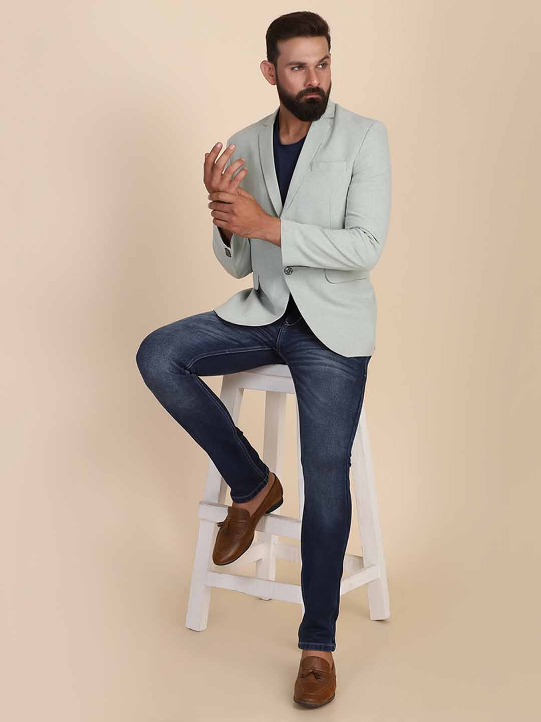 Men Suede Green Blazer