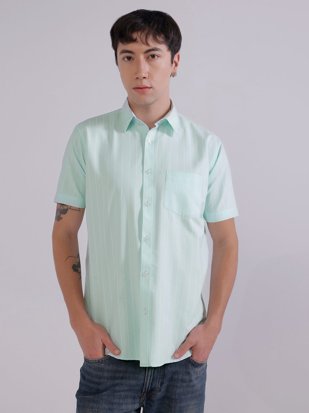 Men cotton lime green casual shirt