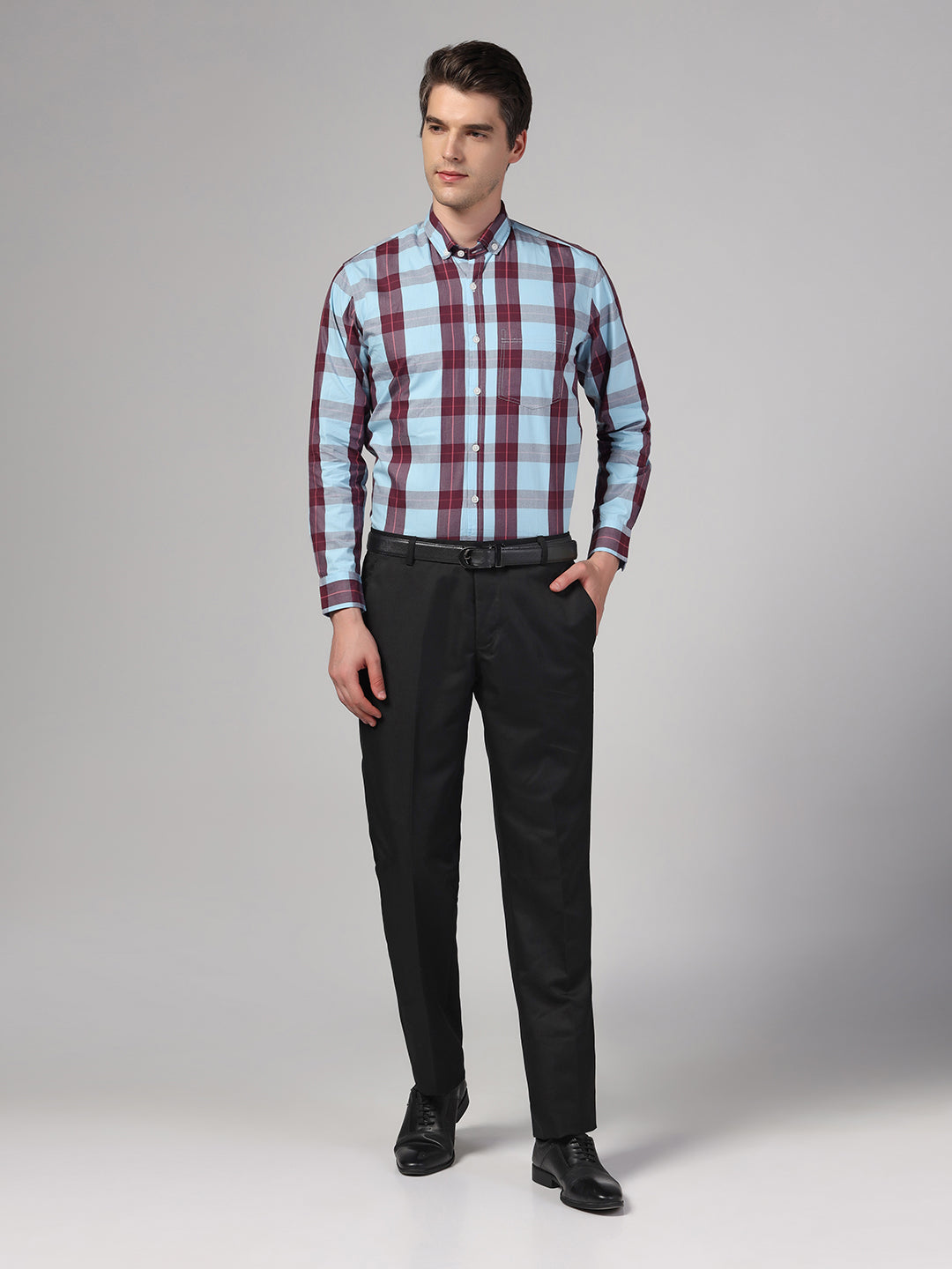 Men Blue Check Shirt & Trousers Set - Tahvo India
