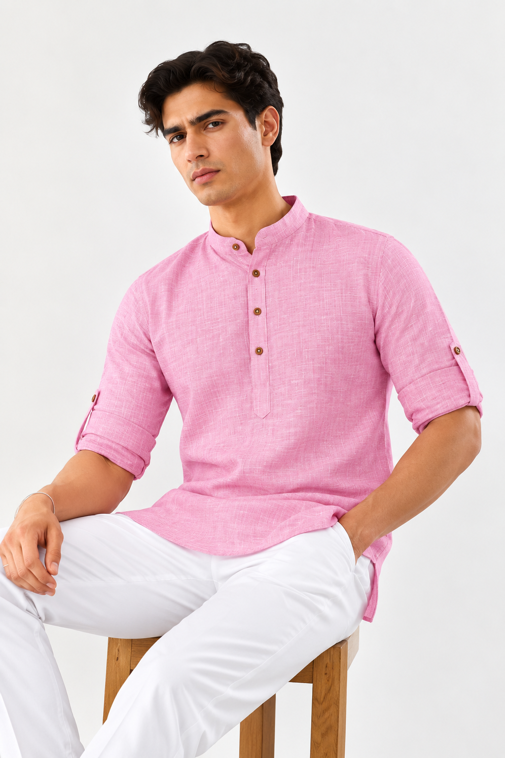 Men Pink Short Kurta Shirt