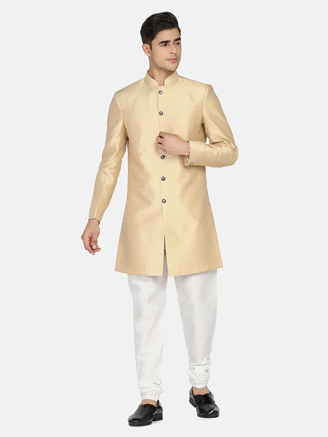 Men Golden Indo Sherwani - Tahvo India