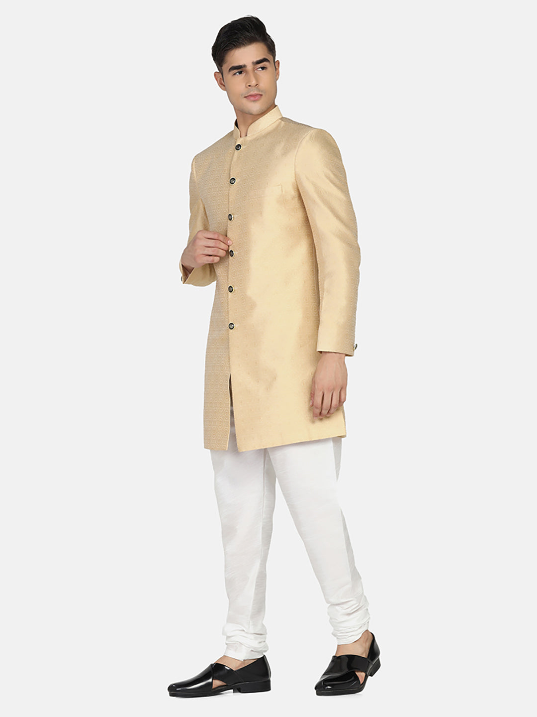 Men Golden Indo Sherwani - Tahvo India