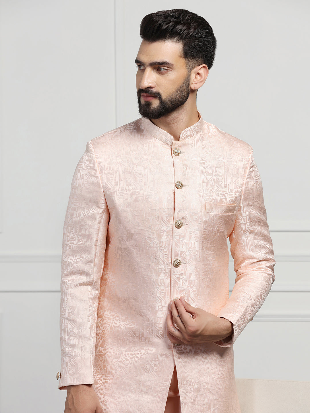 Men Peach Sherwani - Tahvo India