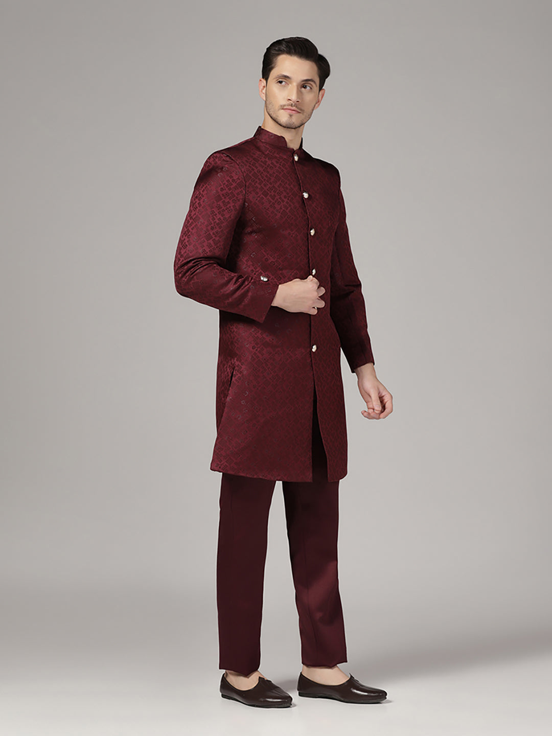 Men Maroon Sherwani - Tahvo India