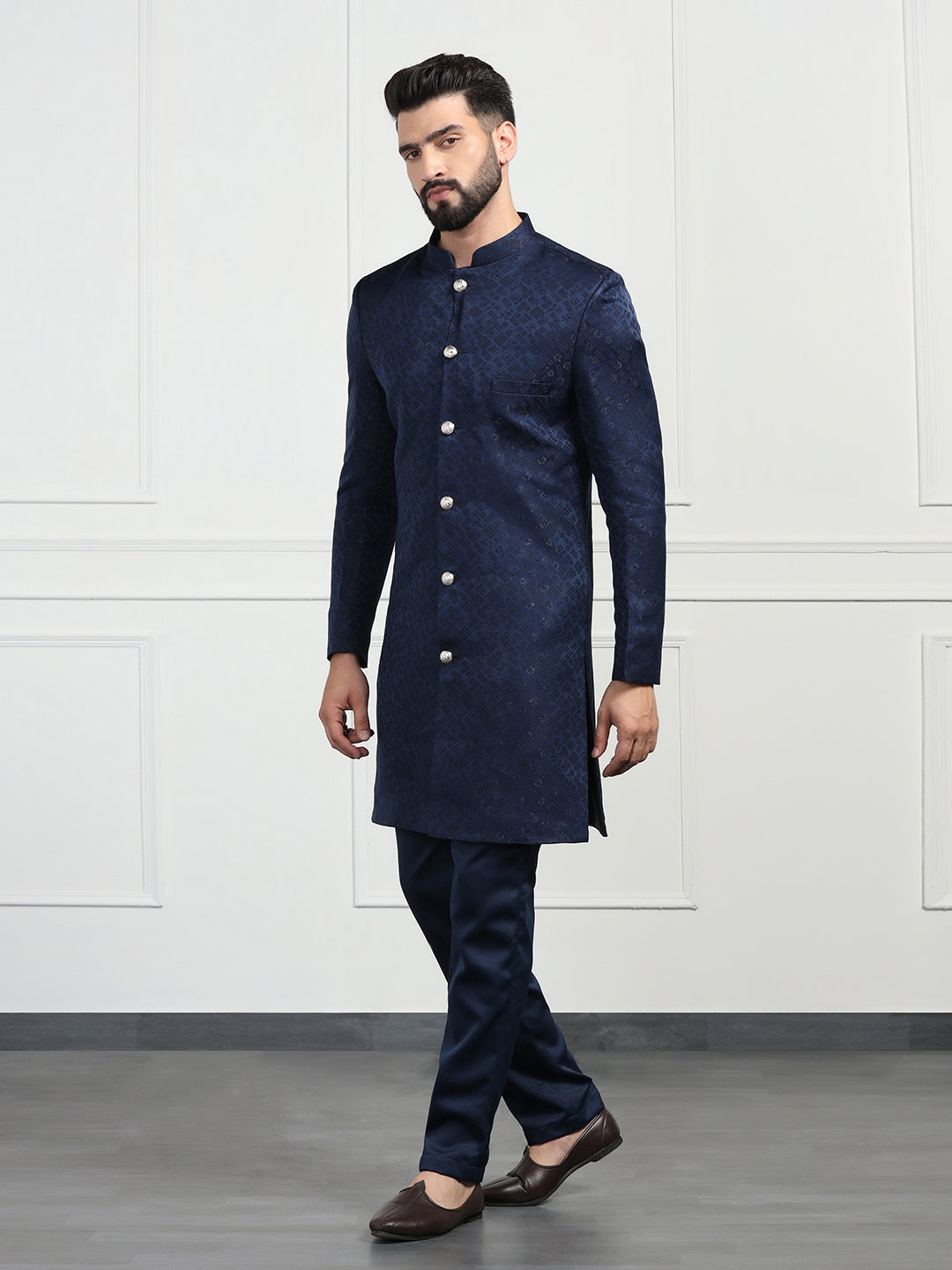 Men Navy Blue Sherwani - Tahvo India