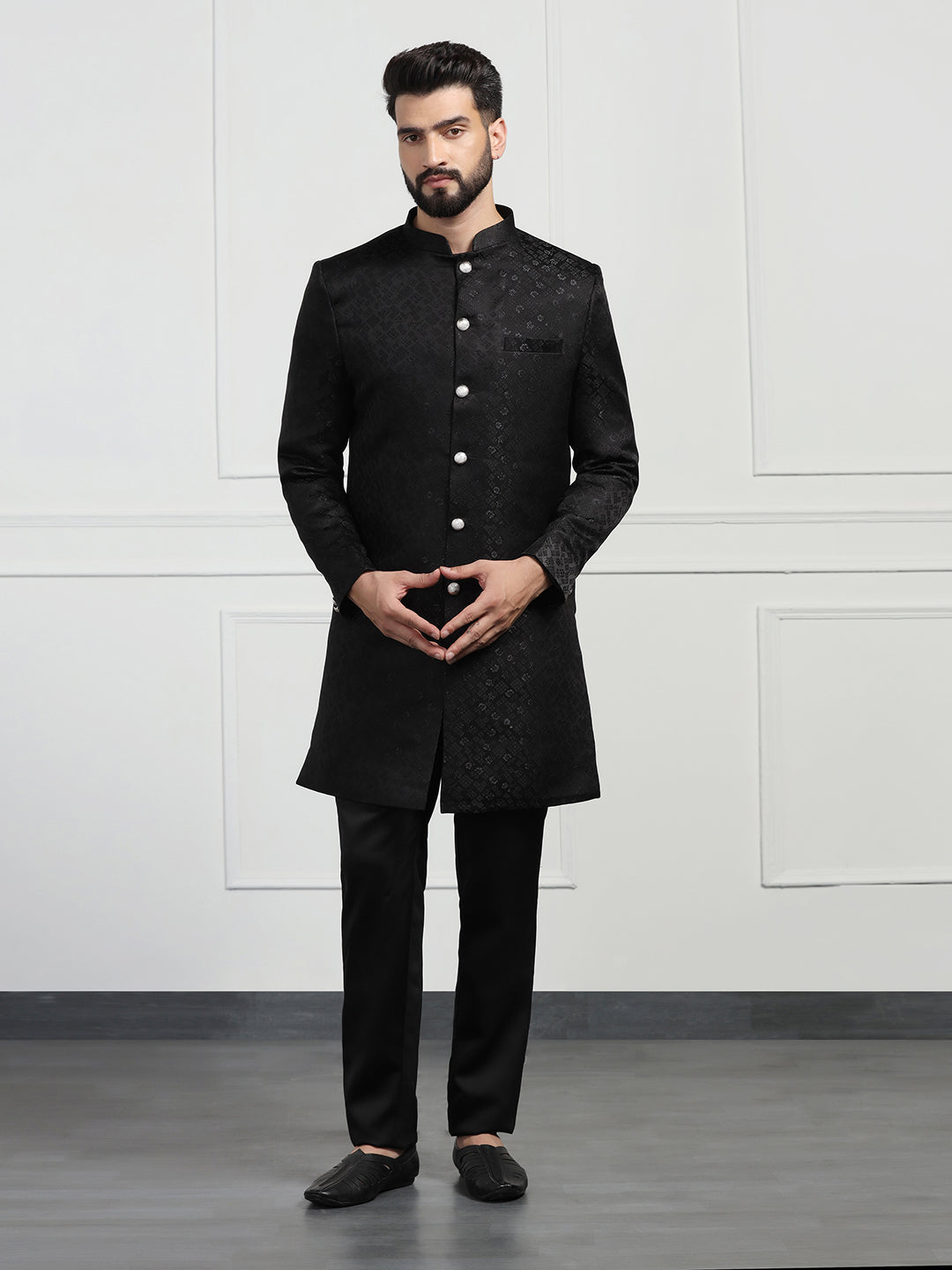 Men Black Sherwani - Tahvo India