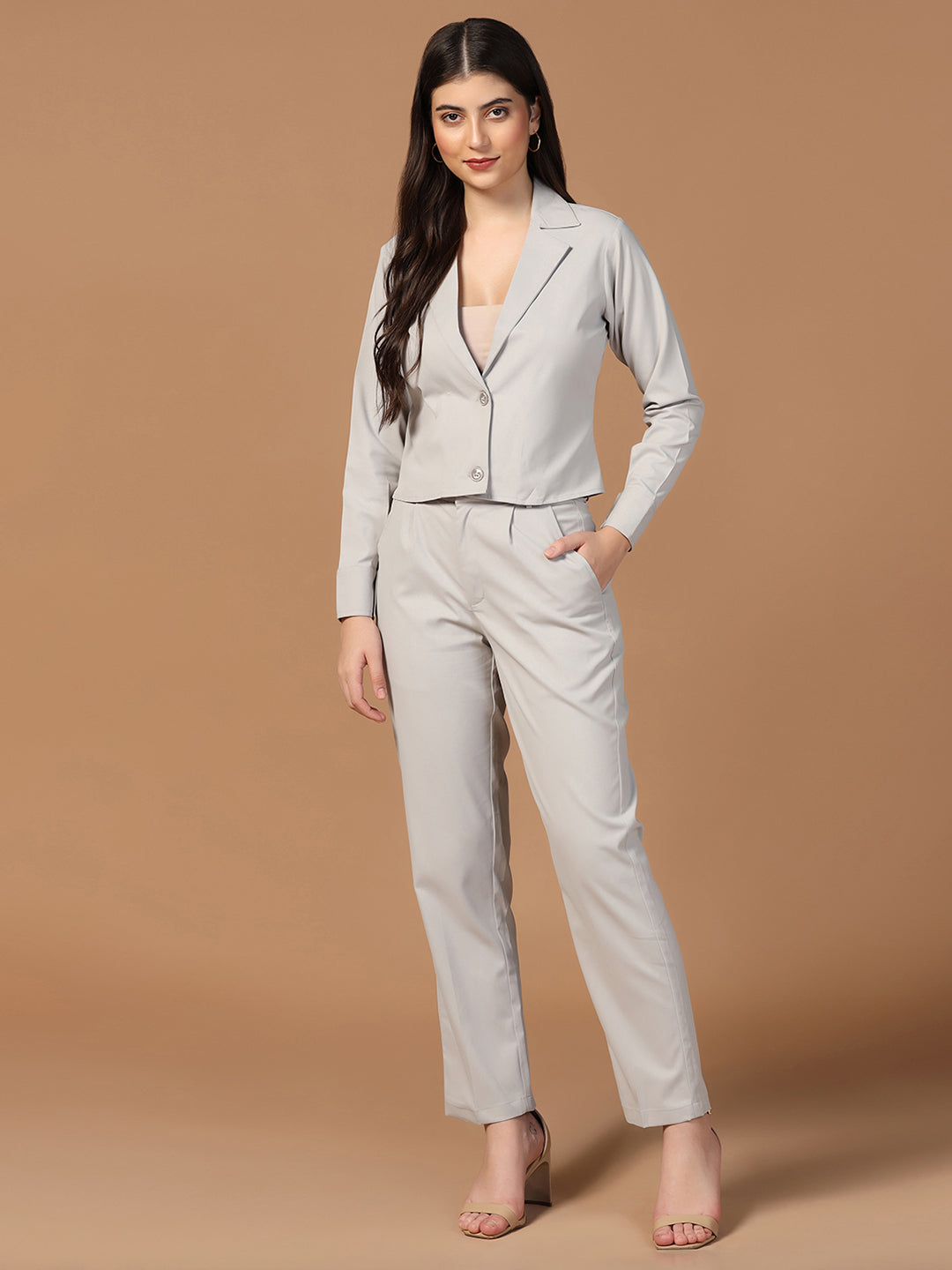 Lapel Collar Full Sleeve Crop Top & Trouser - Tahvo India