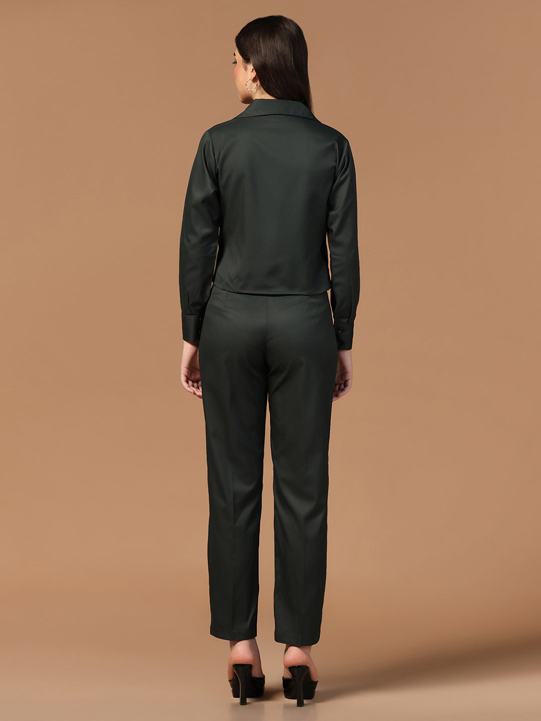 Lapel Collar Full Sleeve Crop Top & Trouser - Tahvo India