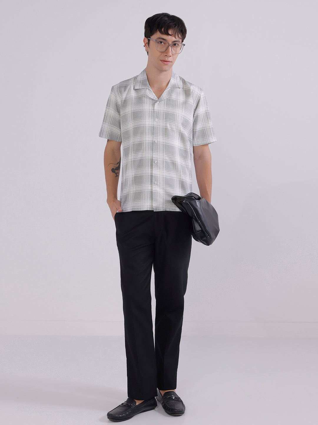 Mens grey check boxy casual shirt