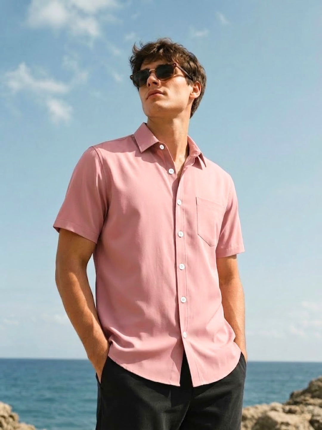 Men’s Essential Everyday Pink Button-Up – Short Sleeve