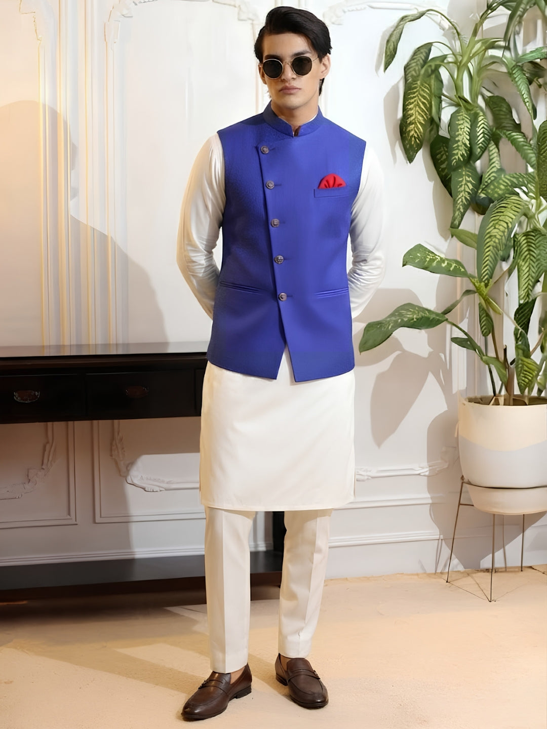 Men Kurta Set With purple Jacket