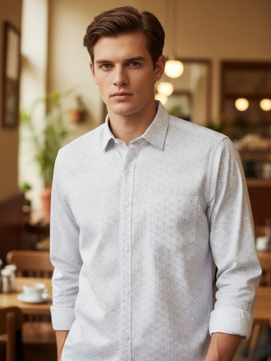 Men Beige Printed Formal Shirt