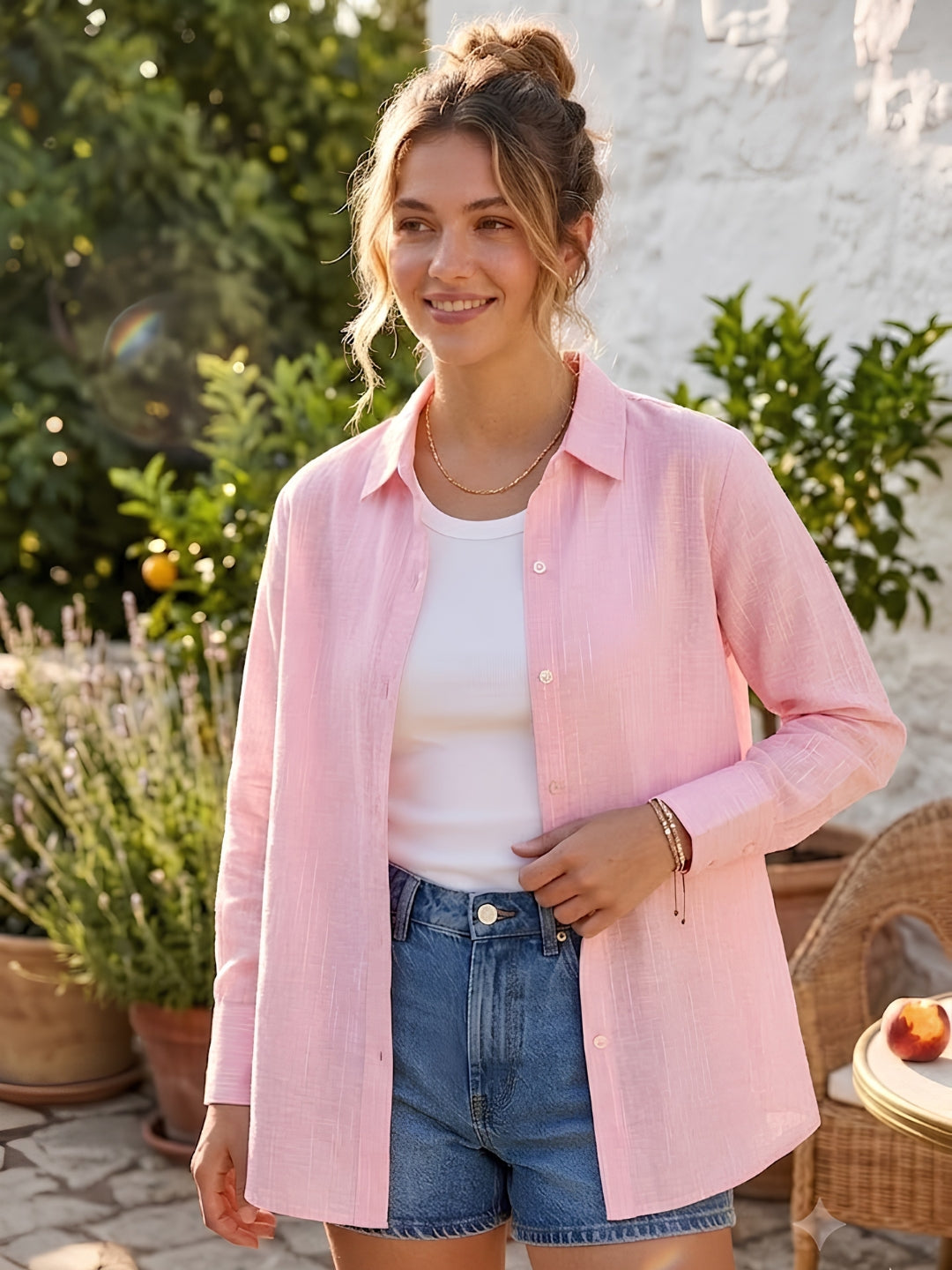 Women pink linen shirt