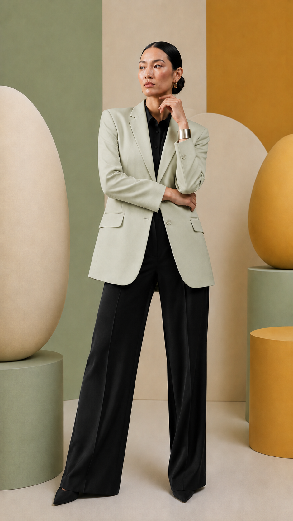 Women Beige Long Blazer