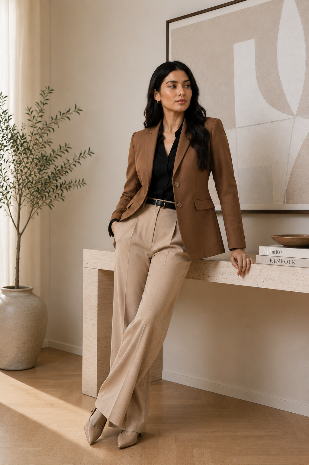 Women's Brown Solid Blazer