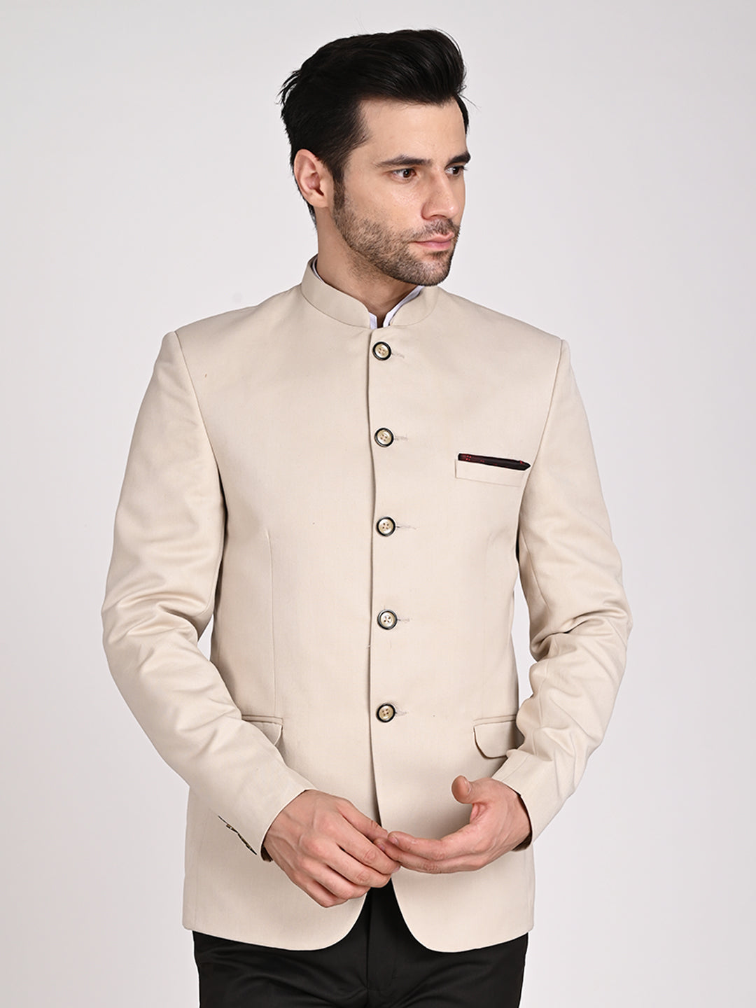 Beige Men Bandgala Blazer - Tahvo India