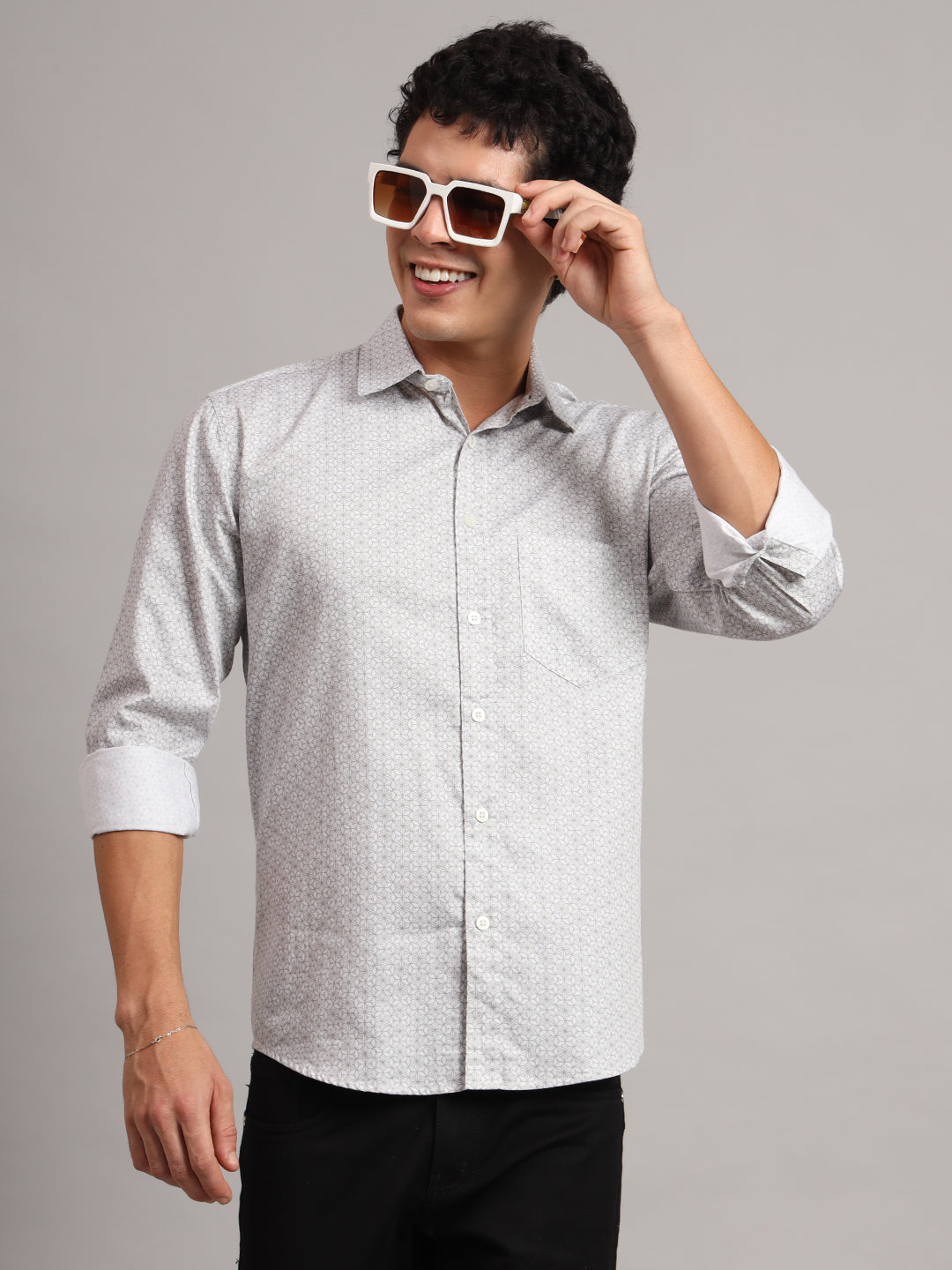 Men Beige Printed Formal Shirt - Tahvo India