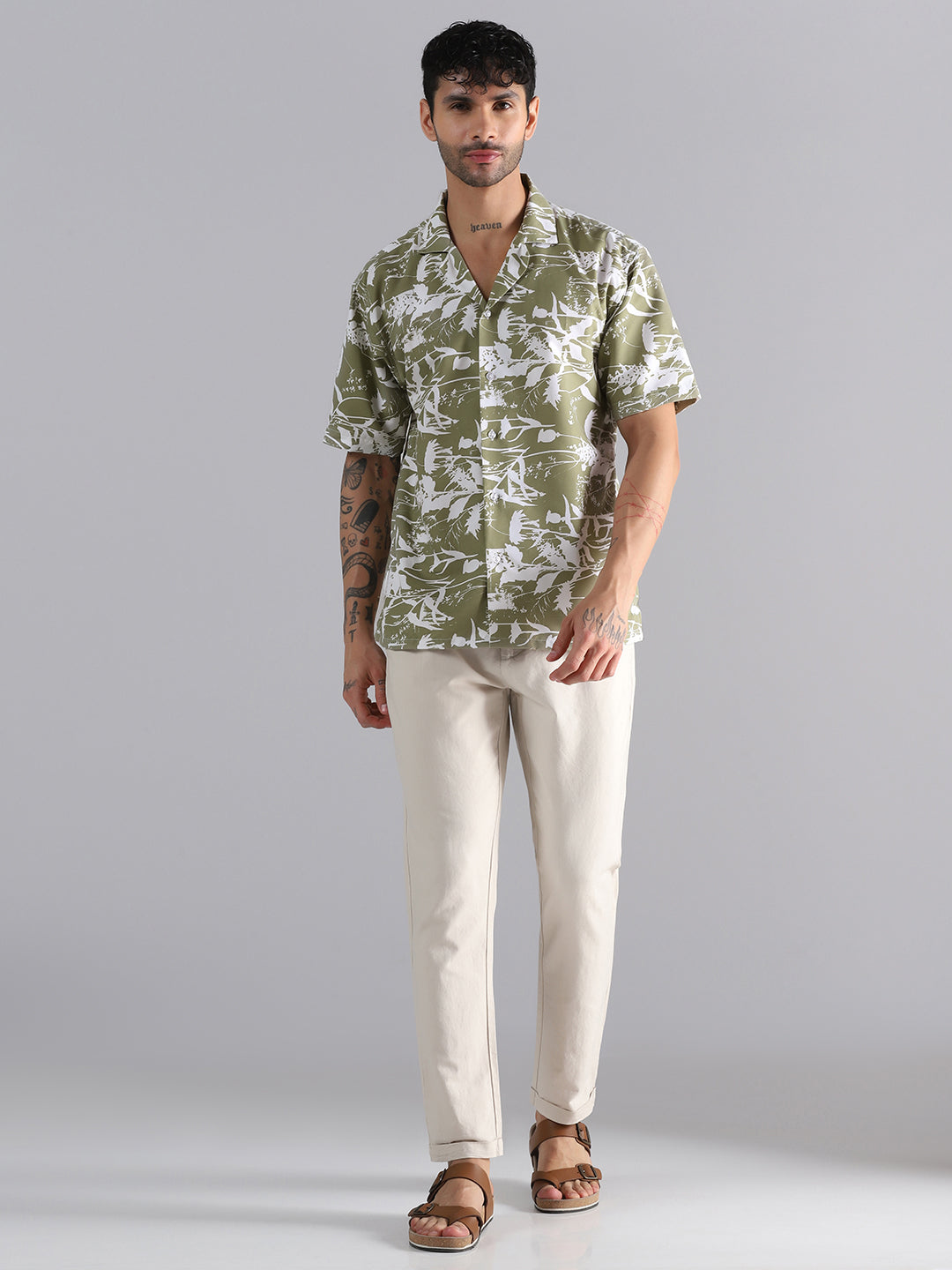 Leaf Shadow Printed Half Sleeve Shirt