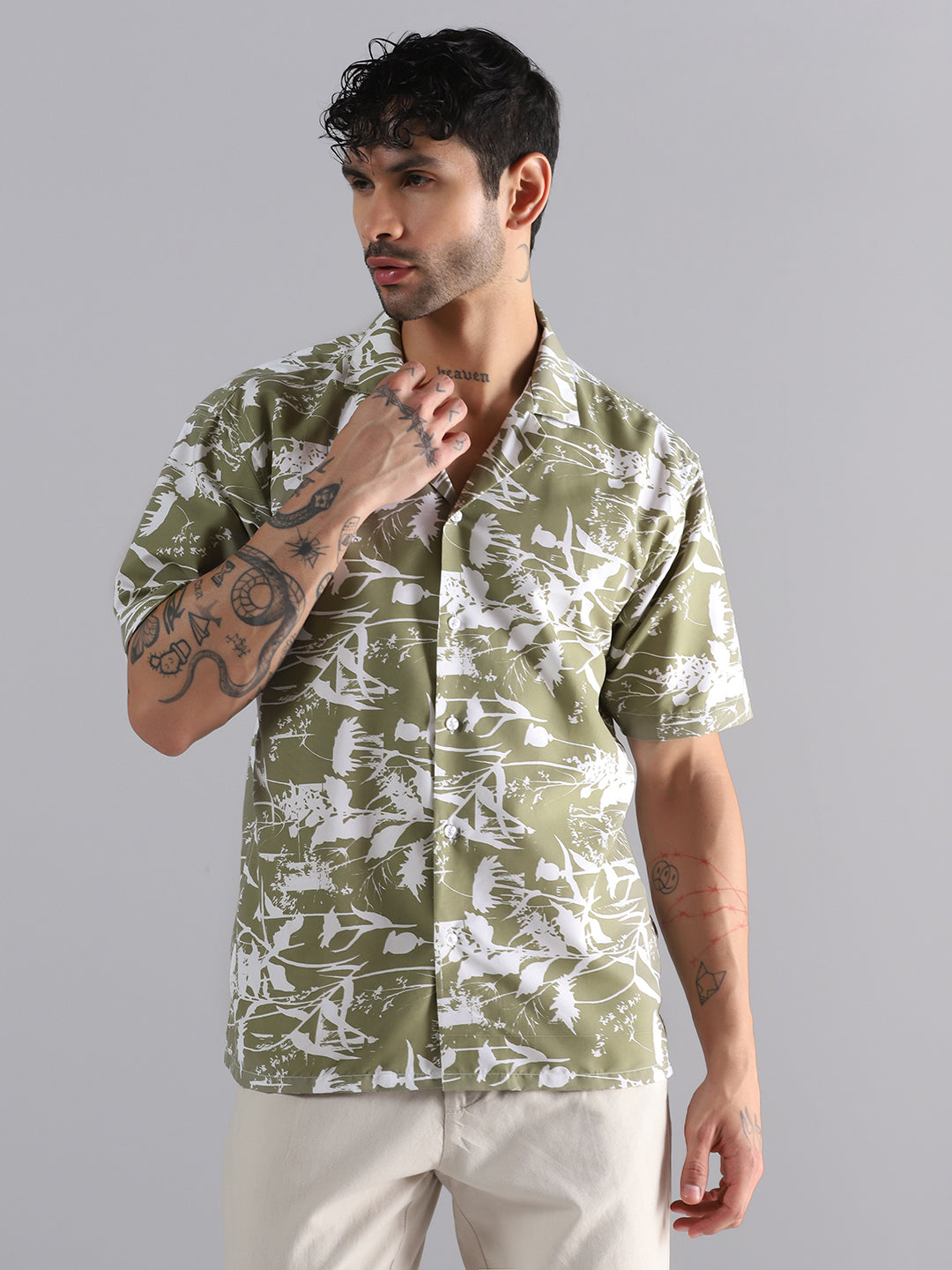 Leaf Shadow Printed Half Sleeve Shirt