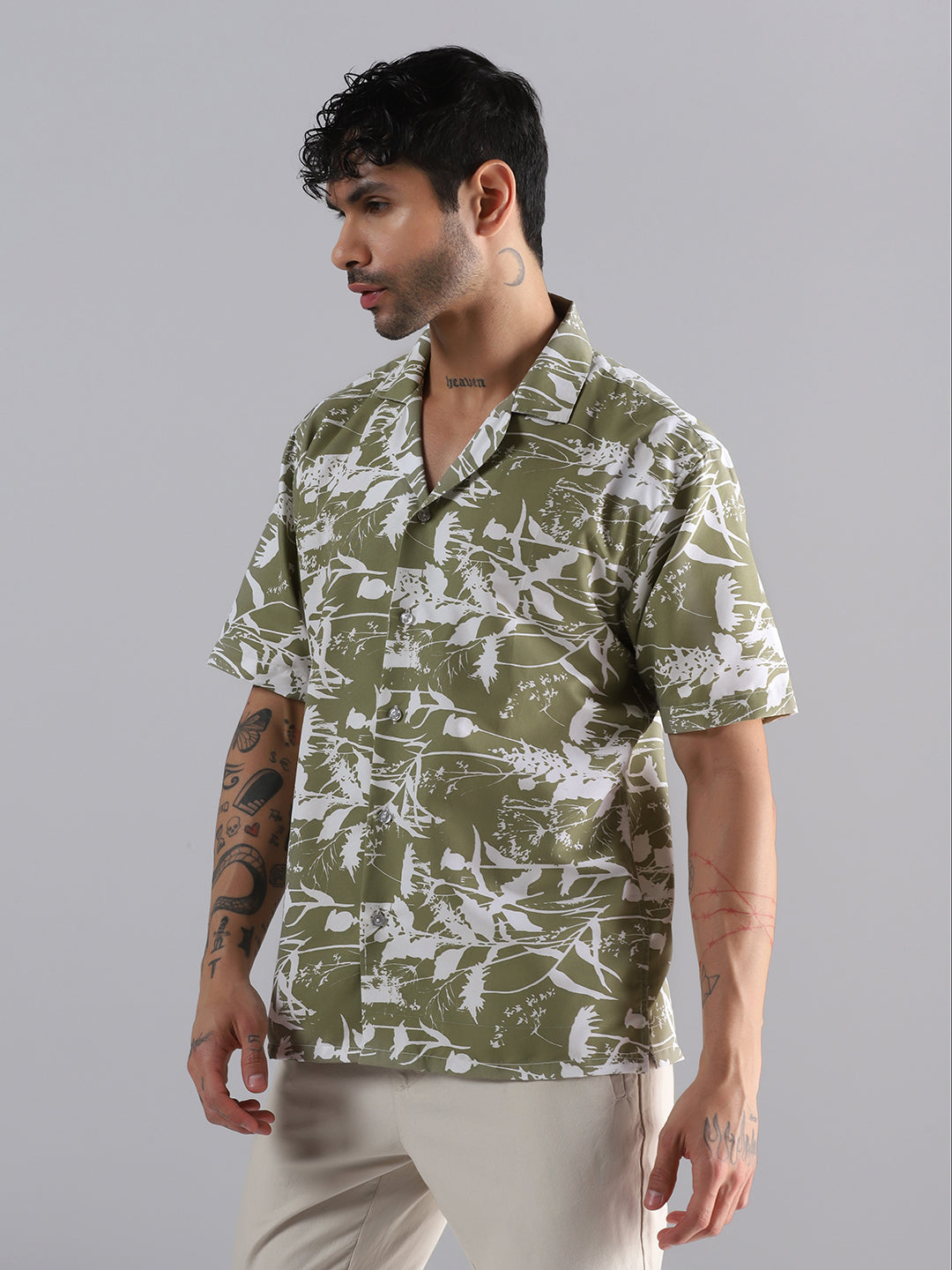 Leaf Shadow Printed Half Sleeve Shirt