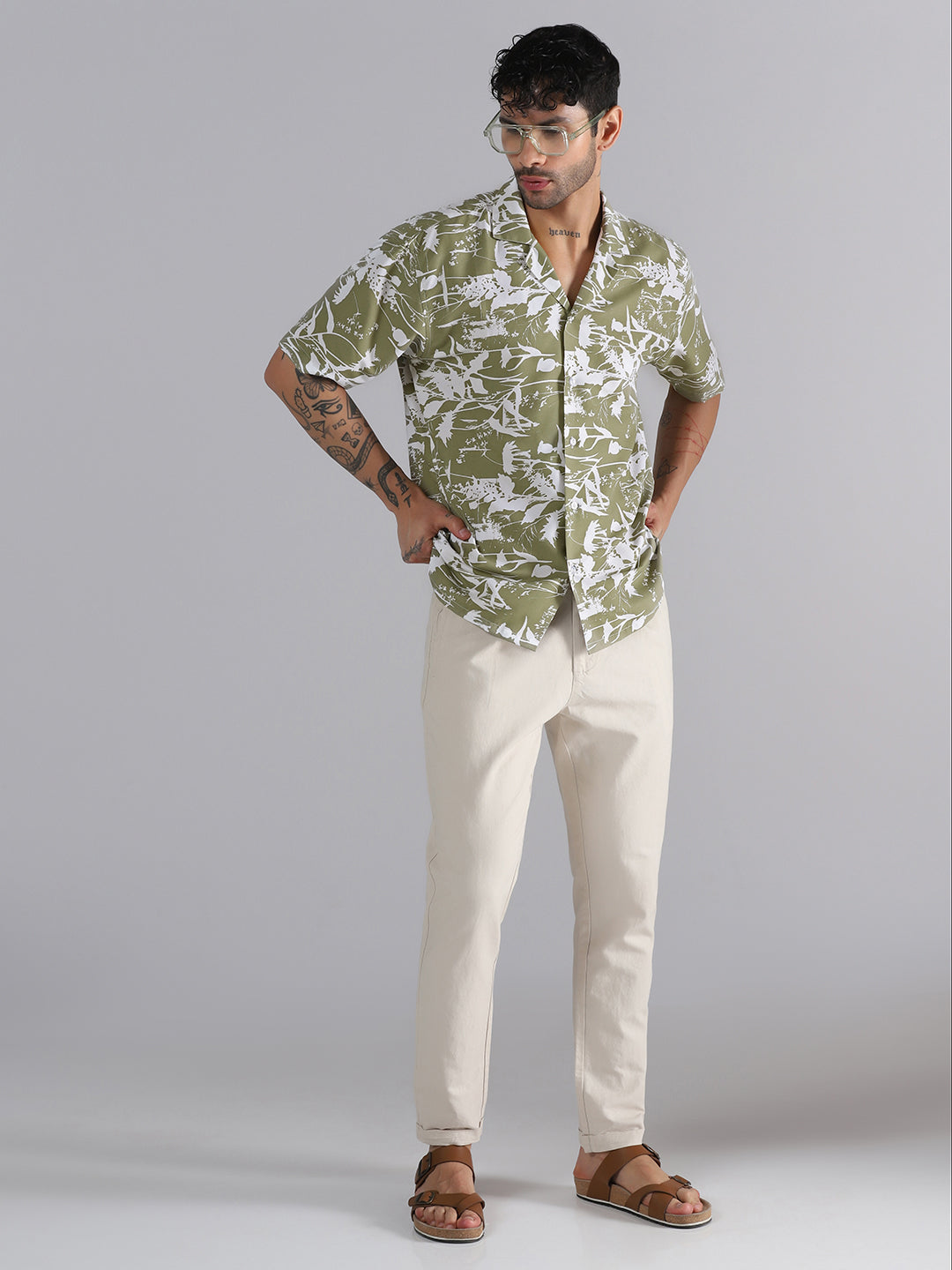 Leaf Shadow Printed Half Sleeve Shirt