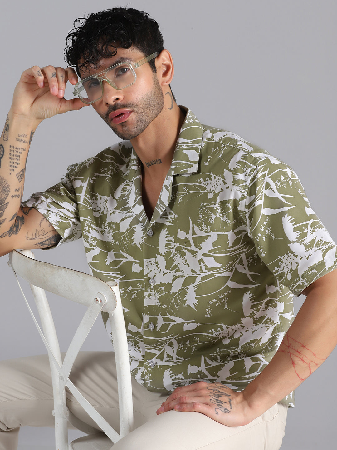 Leaf Shadow Printed Half Sleeve Shirt