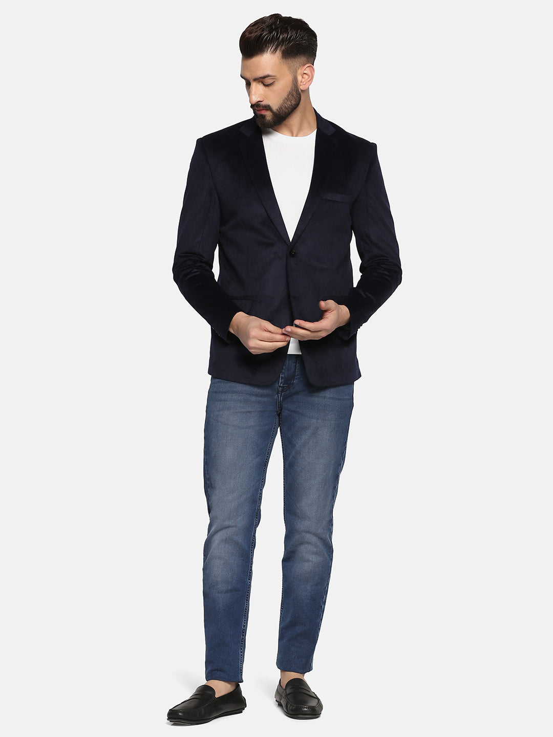 Men Blue Velvet Notched lapel Blazer - Tahvo India