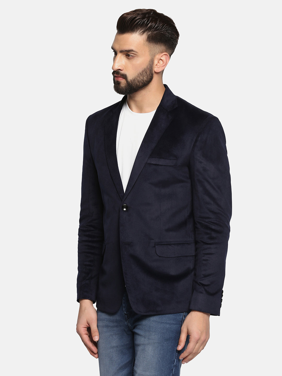 Men Blue Velvet Notched lapel Blazer - Tahvo India