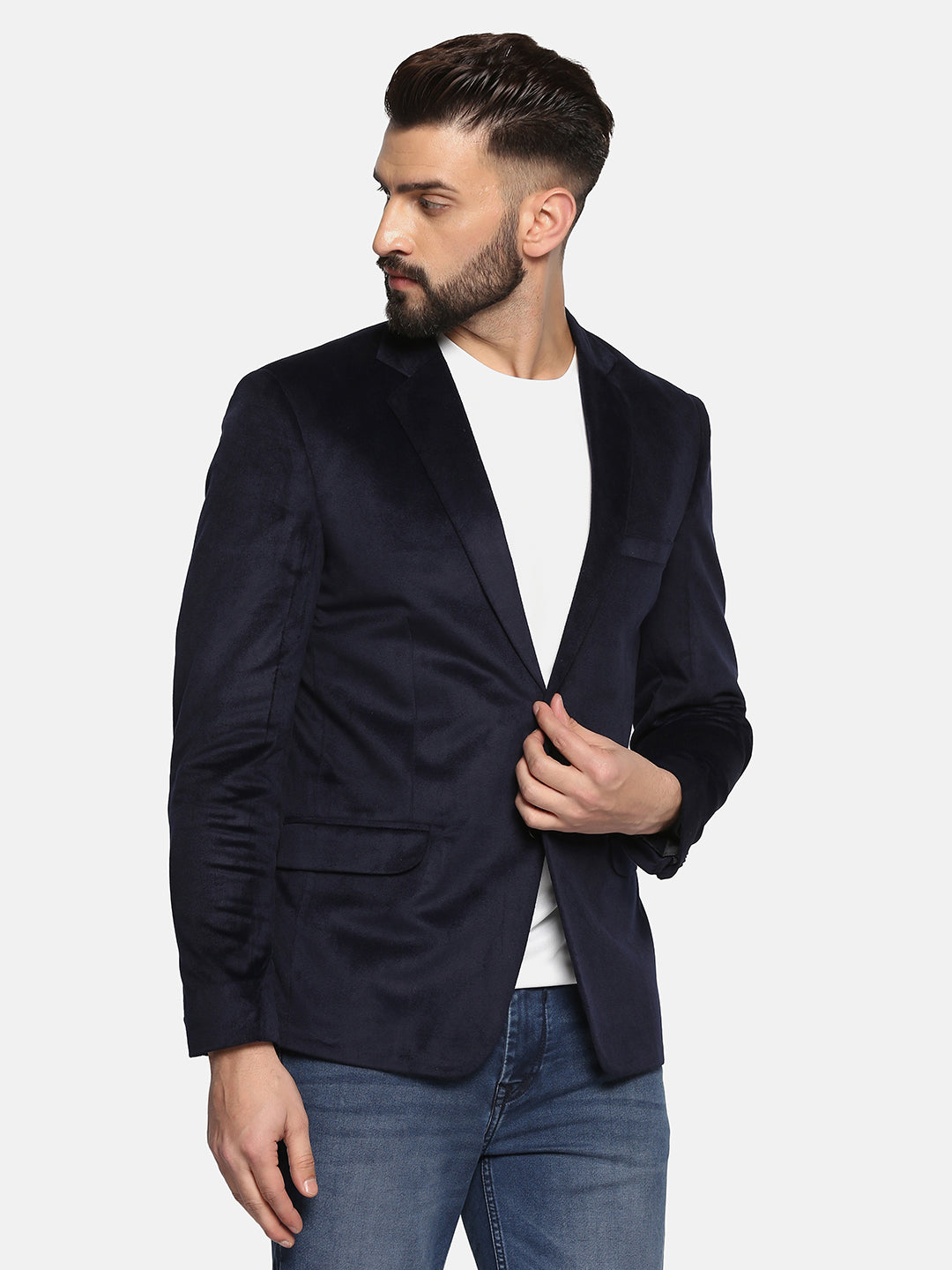 Men Blue Velvet Notched lapel Blazer - Tahvo India