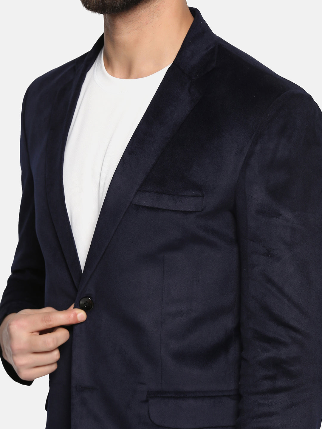 Men Blue Velvet Notched lapel Blazer - Tahvo India