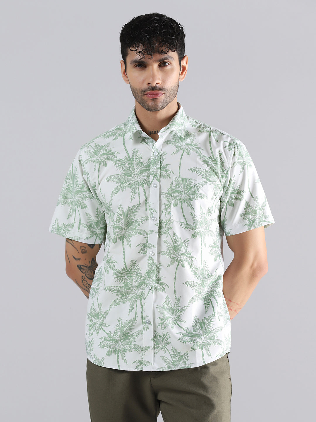 Palm Paradise Print Half Sleeve Shirt