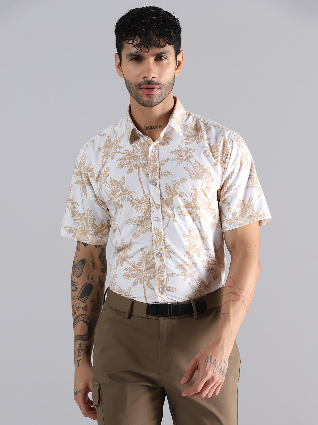 Desert Palm Print Half Sleeve Shirt