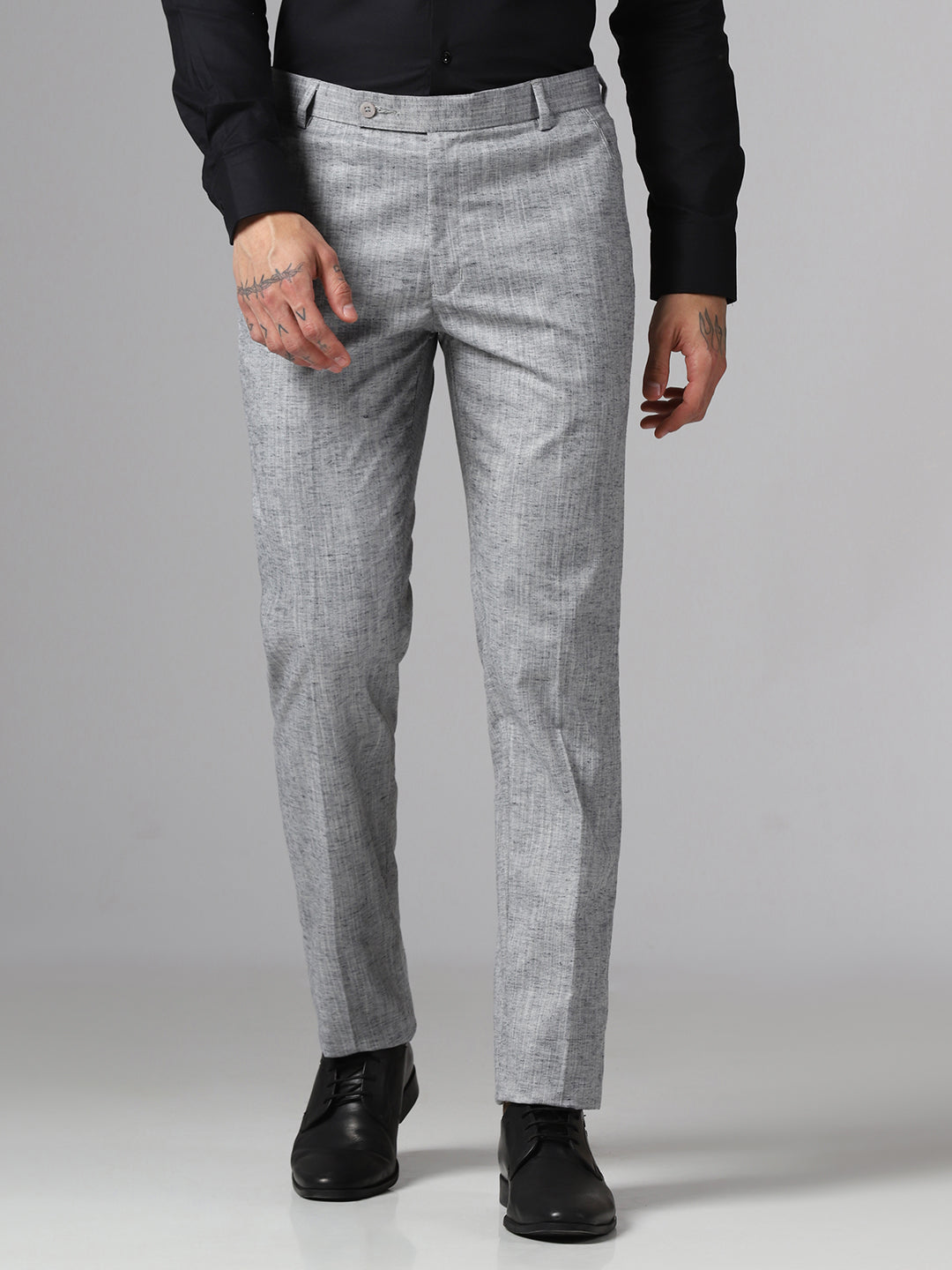 Men Grey Linen Trousers - Tahvo India