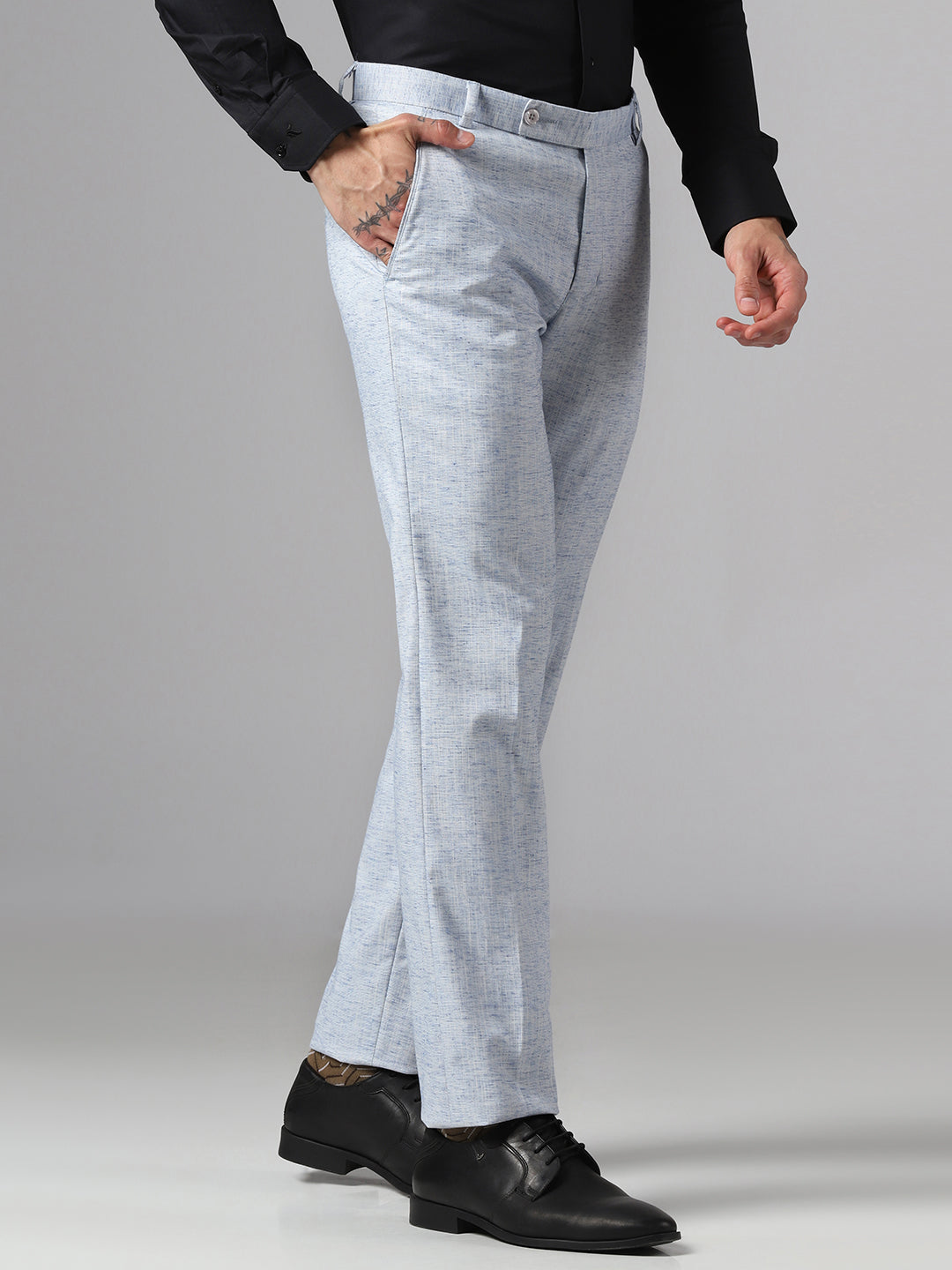 Men Blue Linen Trousers - Tahvo India