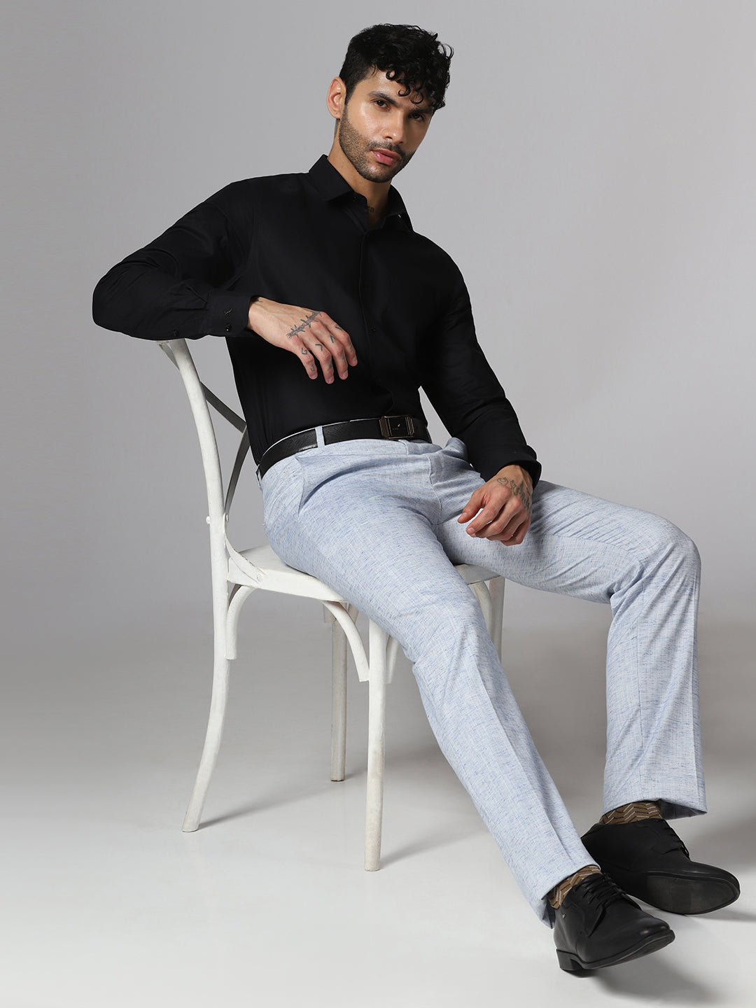 Men Blue Linen Trousers