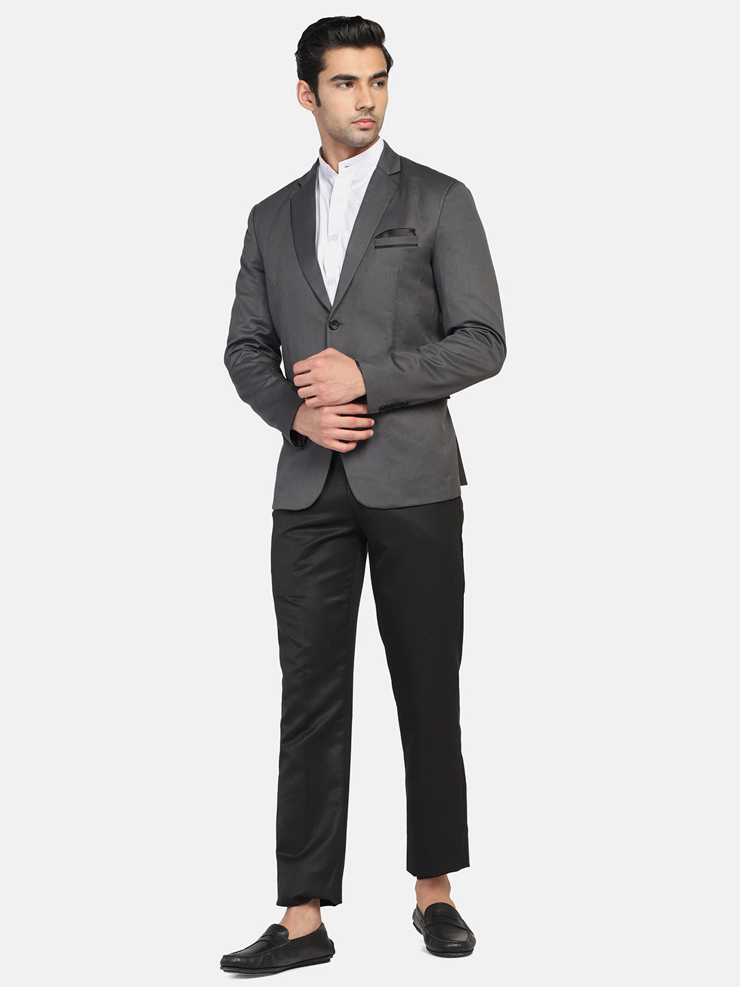 Men Grey Notched Lapel Suit - Tahvo India