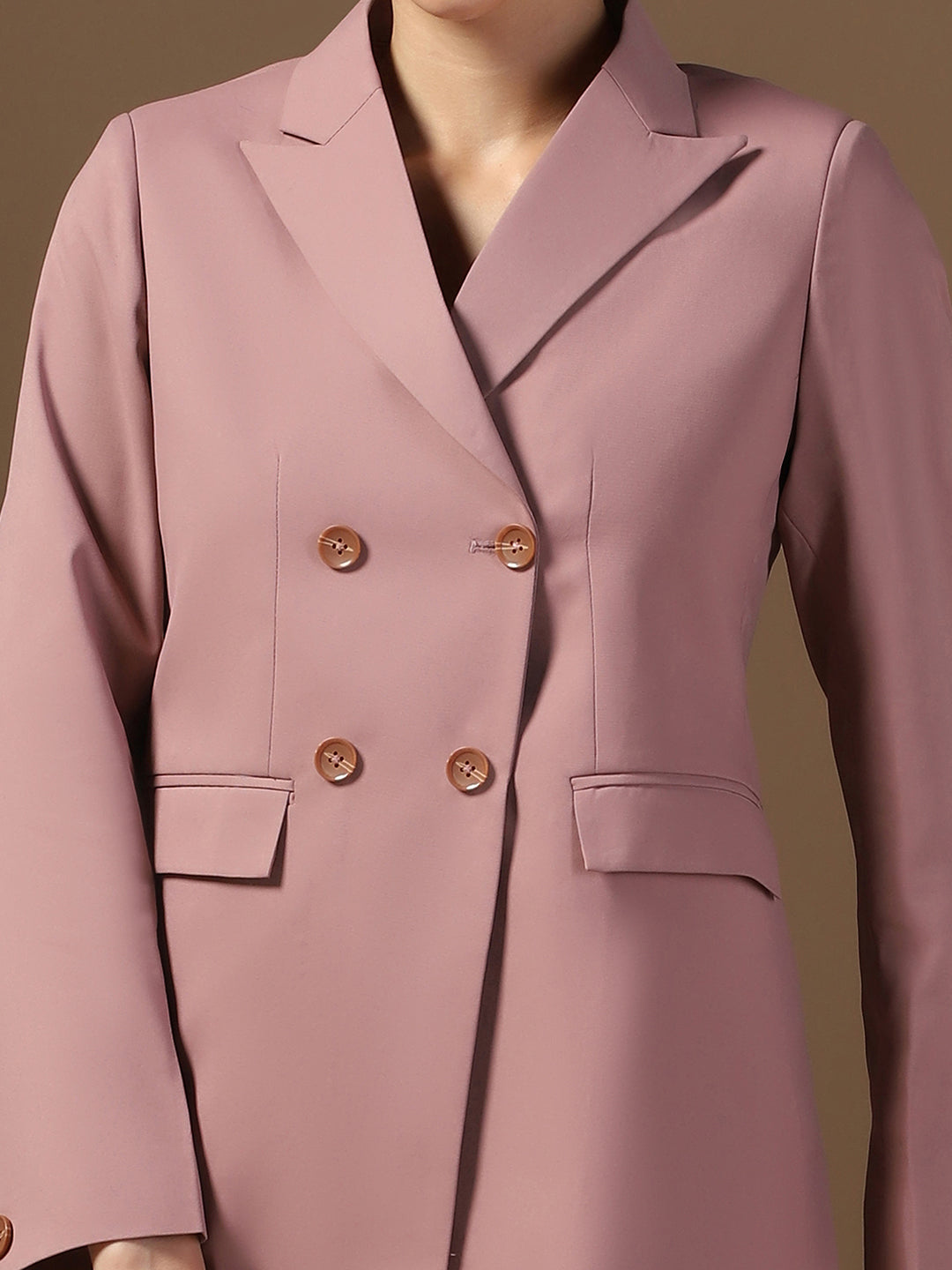 Women Rose Pink Blazer And Trousers Suit Set