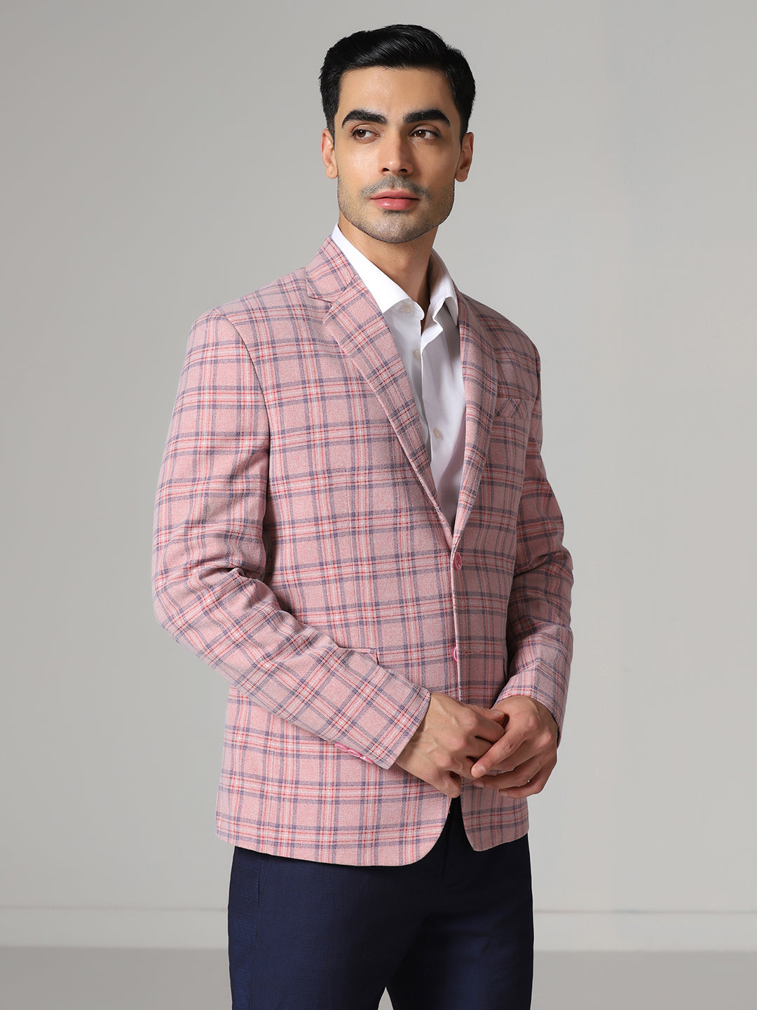 Men Pink Checkered tweed Blazer