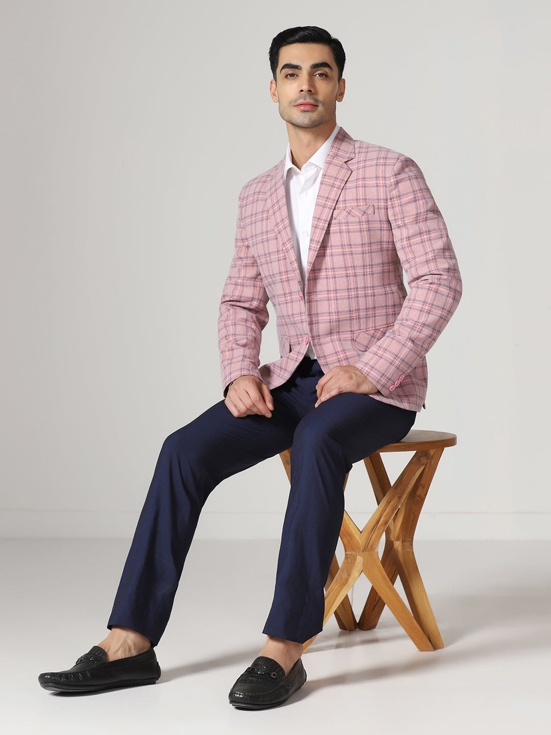 Men Pink Checkered tweed Blazer