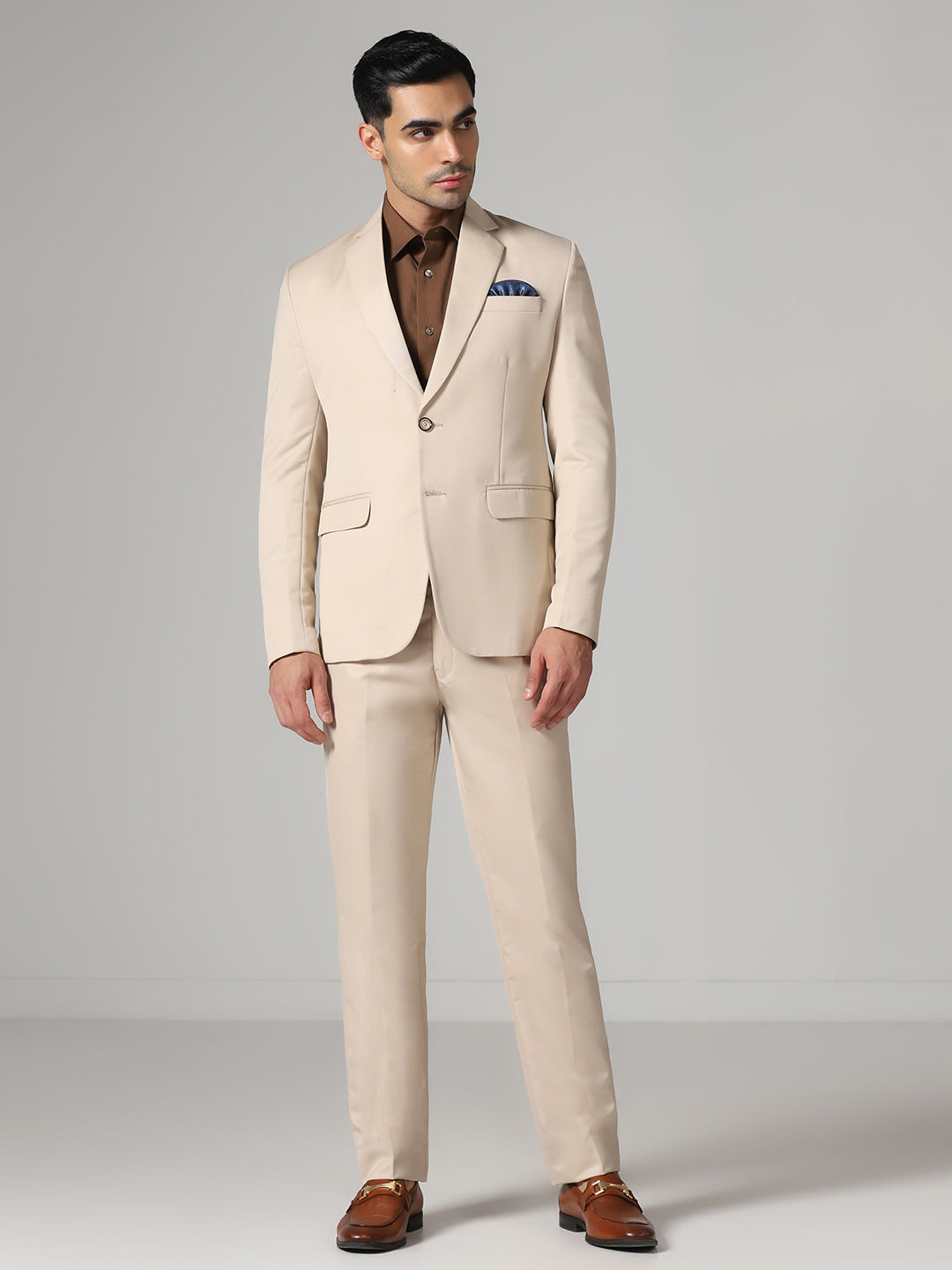 Men Beige Notched Lapel Suit
