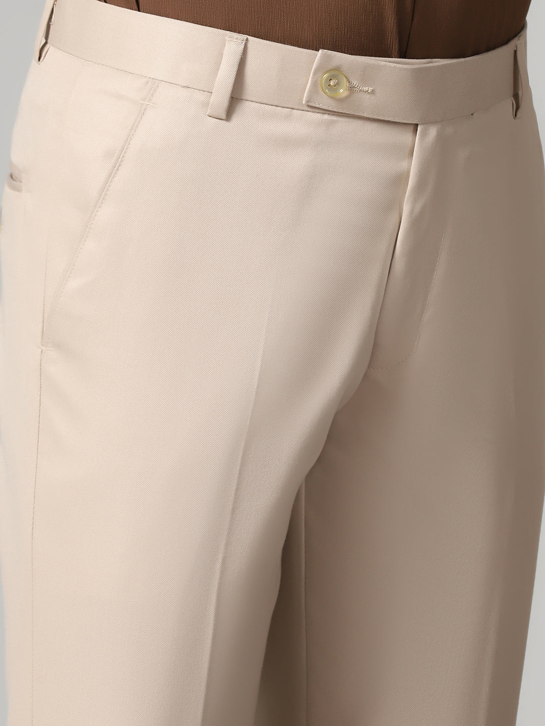 Men Beige Solid Formal Trouser