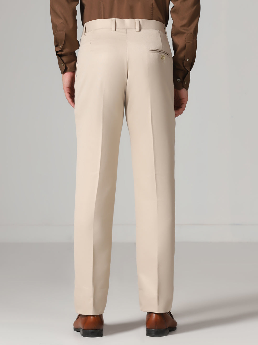 Men Beige Solid Formal Trouser